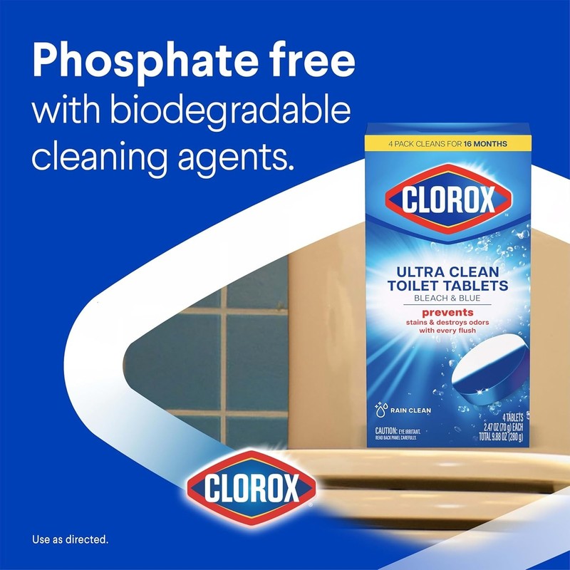 2 Count Bleach & Blue Toilet Tablets with Rain Clean Scent - Effortless Cleaning gallery