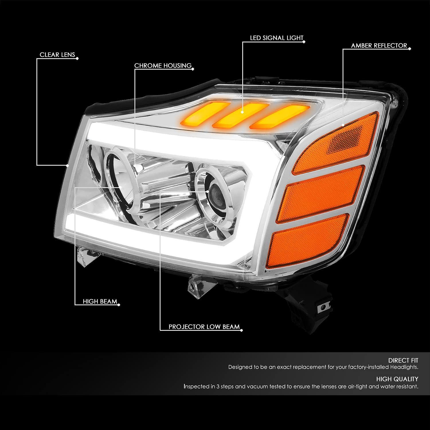 DNA MOTORING HL-HPL-NARN04-CH-AM Chrome Housing Headlights 3D LED Light Bar A... gallery