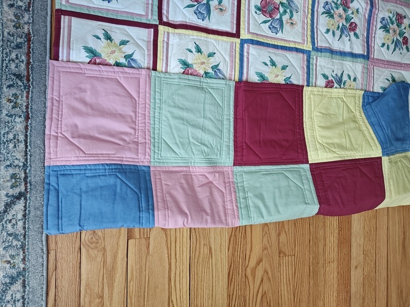 Handmade Quilt Patchwork Reversible Throw Lap Blanket 68”x48” Floral With Tote gallery