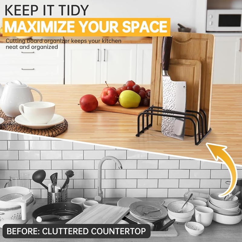 Kitchen Cutting Board Organizer Rack, 5-Slot Storage Holder for Boards, Bakew... gallery