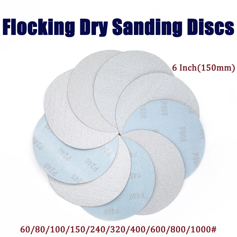 150mm-6"Inch Flocking Dry Sanding Discs Hook and Loop Sandpaper Pads White Sand gallery
