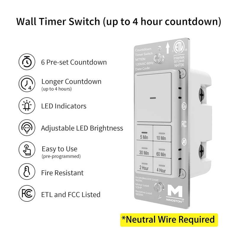 Countdown Timer Switch for Bathroom Fans and Lights 5/10/30/60 min 2/4 Hours ... gallery