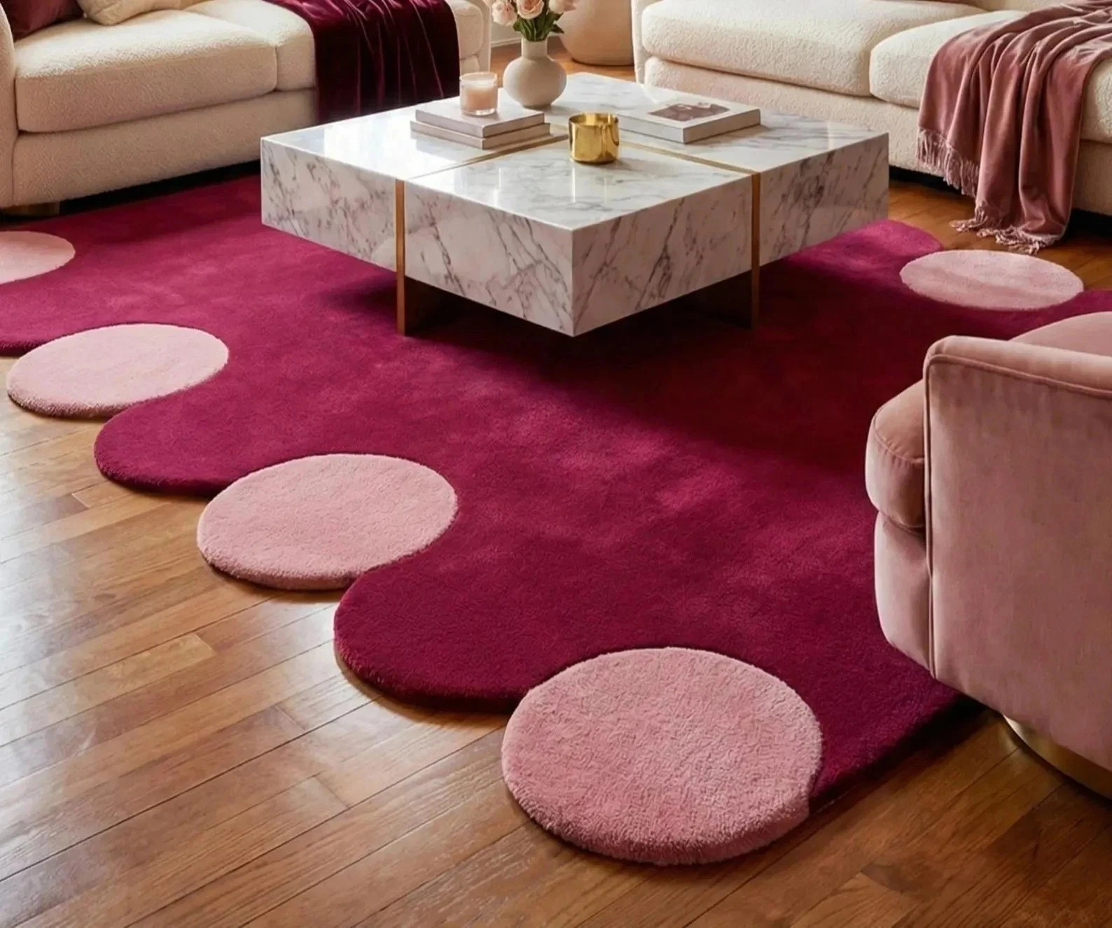 8x12 ft Hand-Tufted Wool Rug Burgundy Blush Handmade Area Rug Modern Living Room gallery