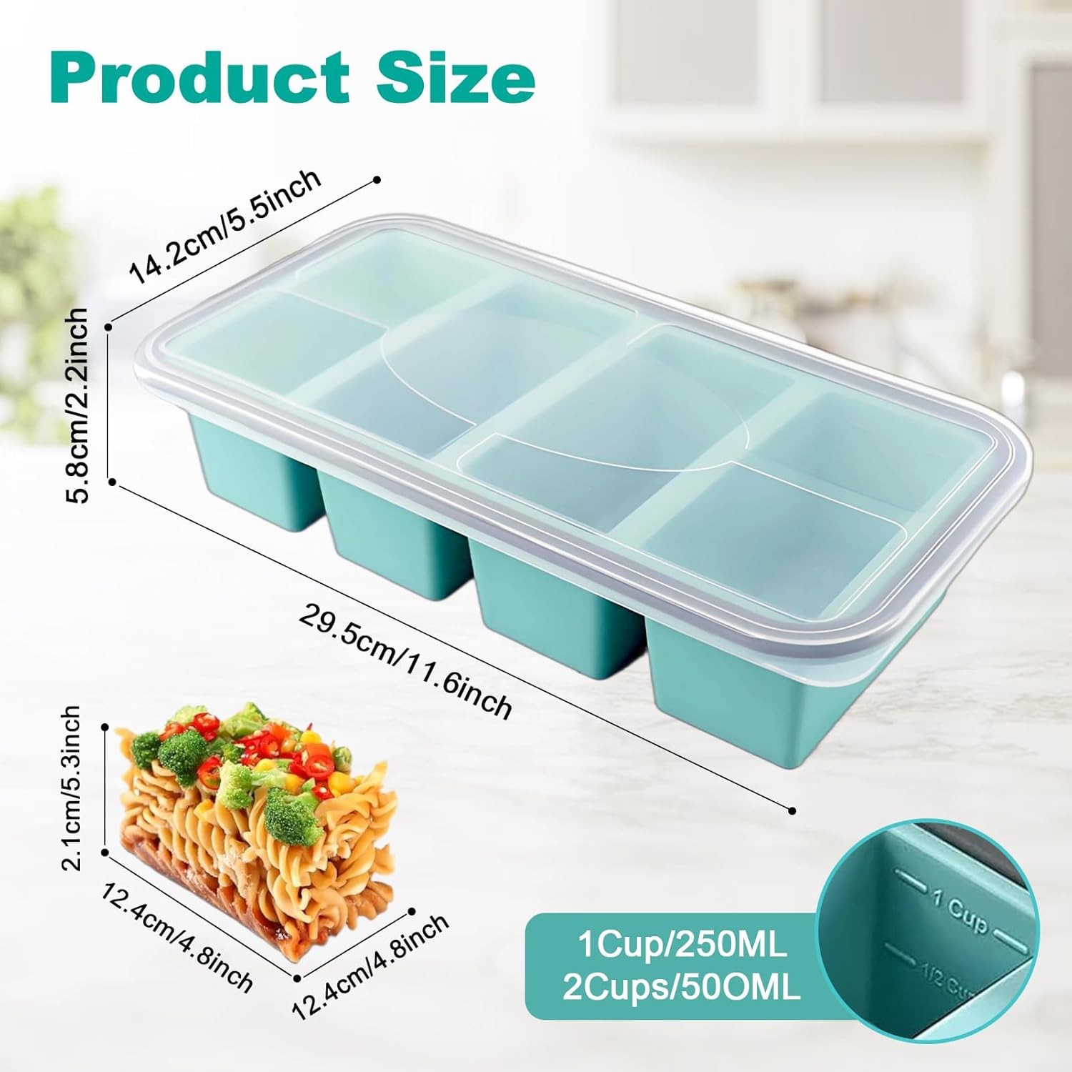 Silicone Freezer Trays with Lid,2-Pack Souper Cubes 1 Cups Silicone Freezer M... gallery