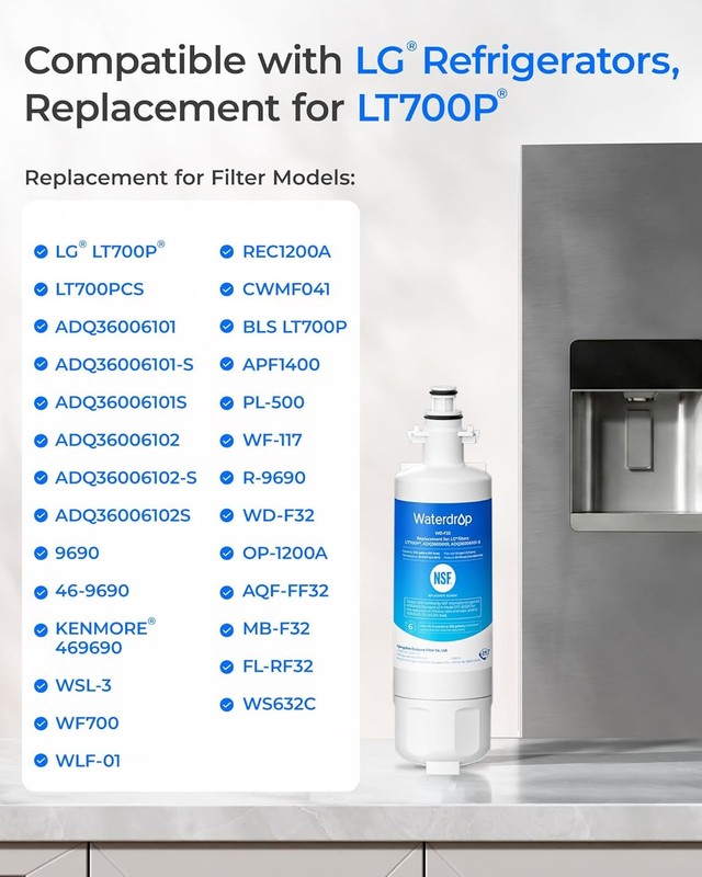 Waterdrop Refrigerator Water Filter, Replacement for LG® LT700P®, Pack of 4 gallery
