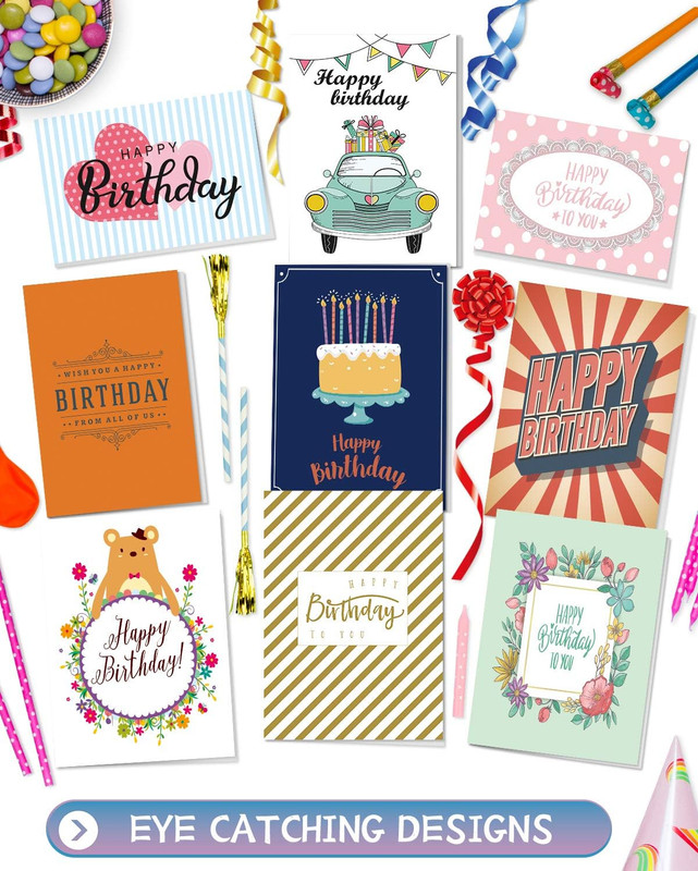 60 Unique Birthday Cards - Assorted Happy Birthday Cards, 5 x 7 inches, With Mes gallery