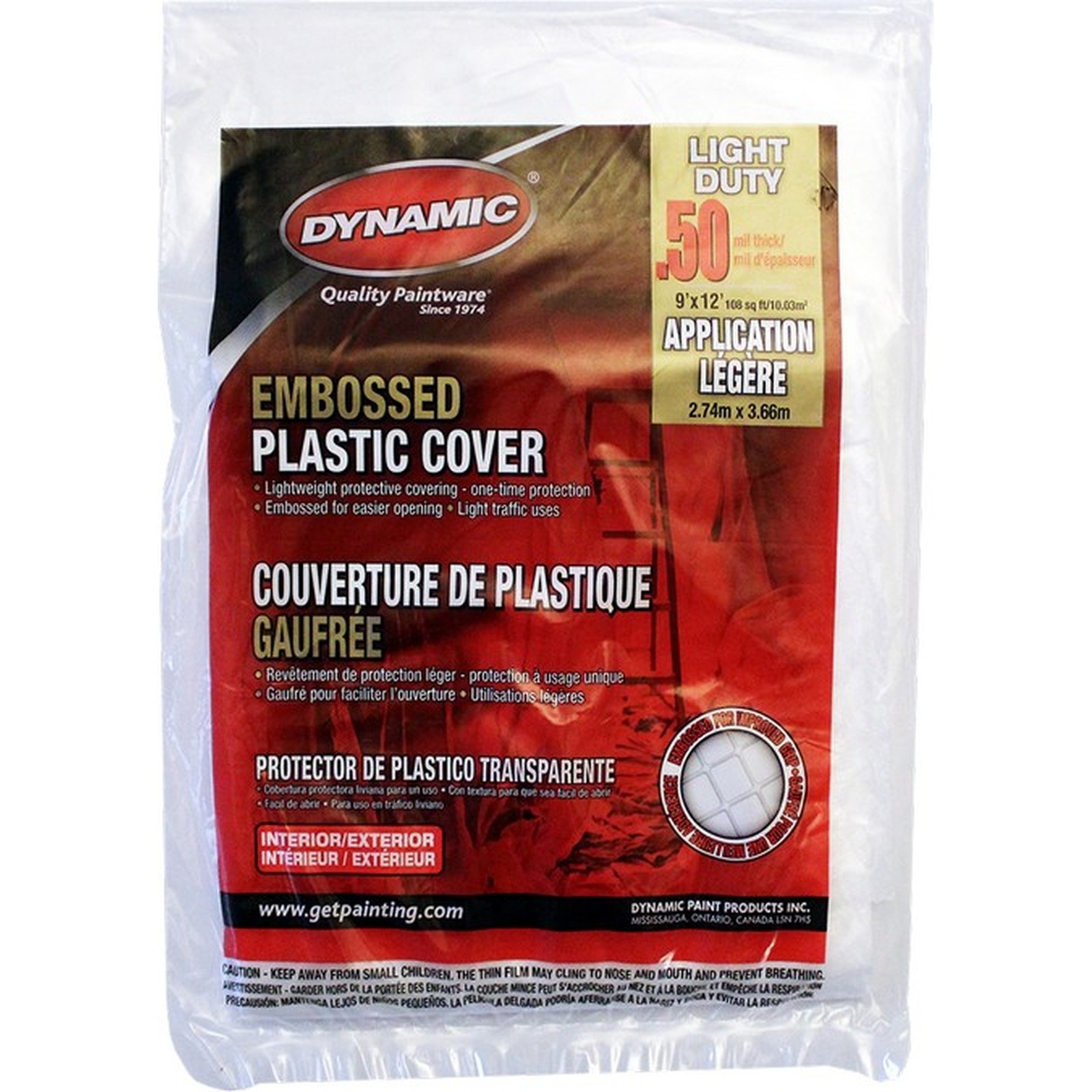 Dynamic 00381 9' x 12' .5mil Flat Packed Embossed Clear Plastic Drop Cloth-1PK gallery