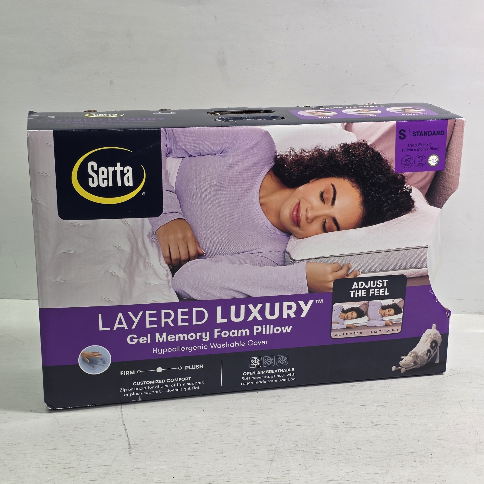 Serta Layered Luxury Gel Memory Foam Zip/Unzip Standard Queen Pillow White NOB gallery
