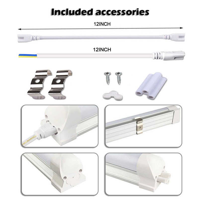 25PACK 2FT T8 Integrated LED Tube Light 6000K Clear Cooler Shop Light Linkable gallery