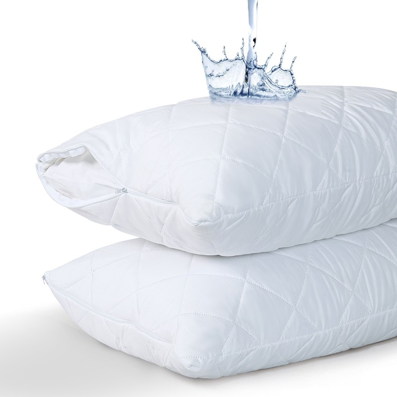 Quilted Waterproof Pillow Protector Pack of 2 Zipped Pillow Protector Cover Soft gallery