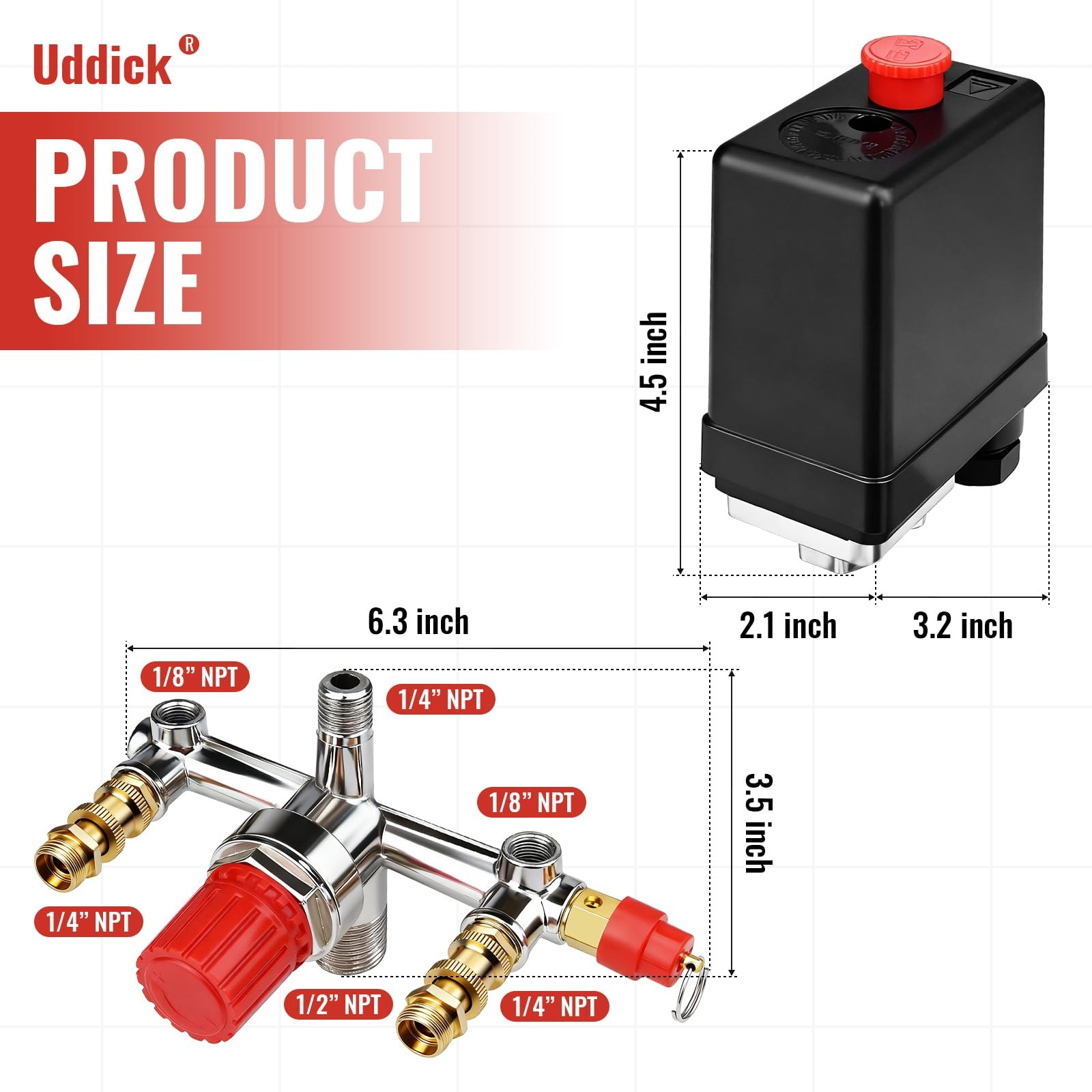 90-120 PSI Air Compressor Pressure Control Switch Valve With 0-180 PSI Pressu... gallery