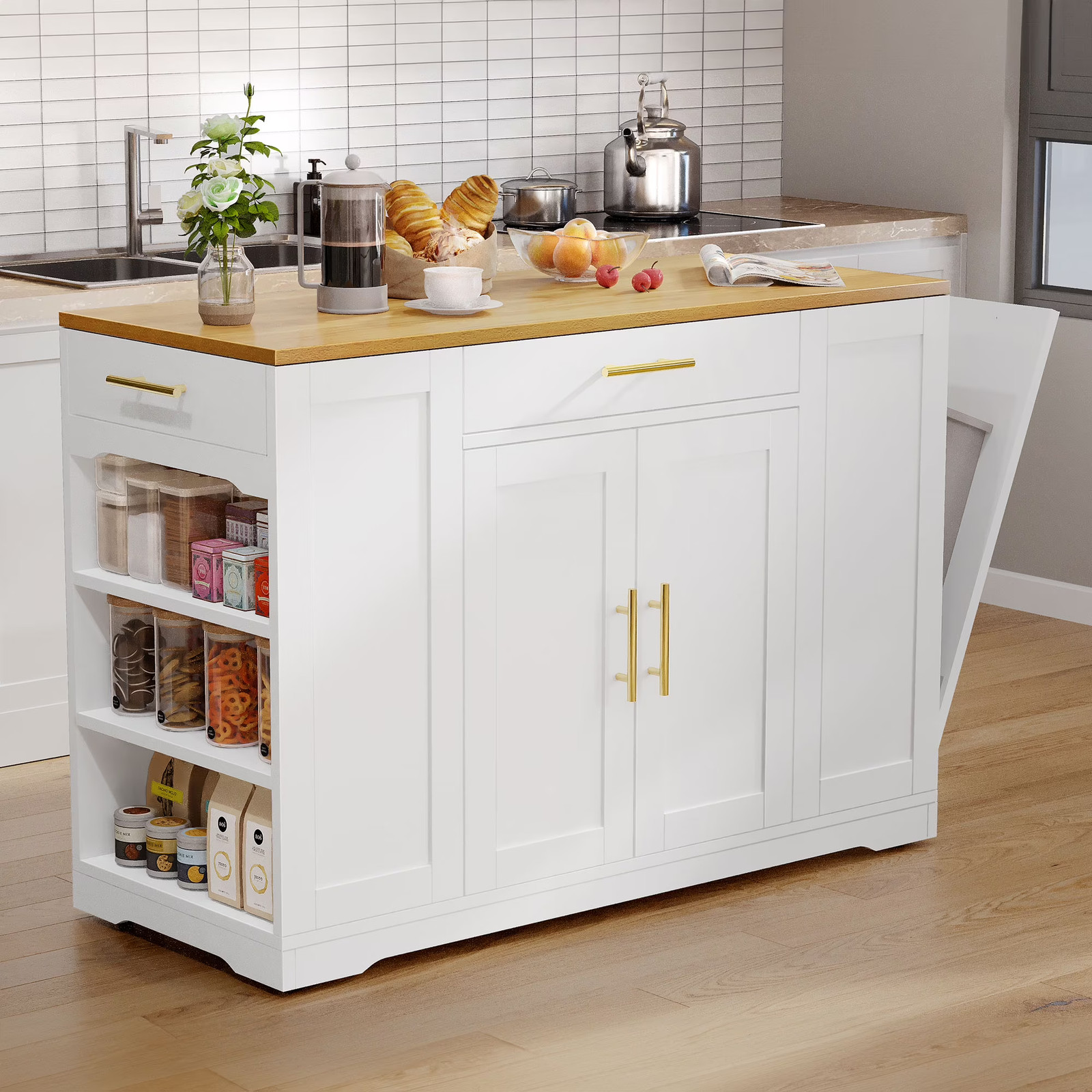 DWVO Kitchen Storage Cart with Trash Can Storage Cabinet, Rolling Kitchen Island gallery