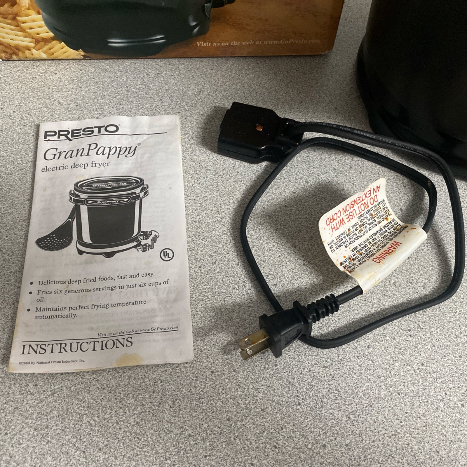 2008 GUC Presto Granpappy Electric Deep Fryer Model 05411 w/Orig Box & Instructi gallery