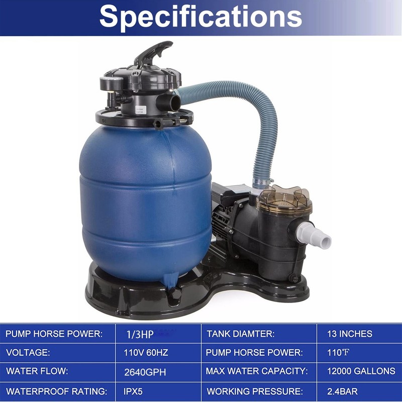 Bundle Set 10" Sand Filter with 1/3 HP Pool Pump Above Ground Swimming 2640GPH gallery