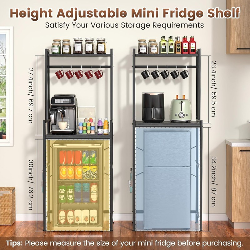 Mini Fridge Stand 2-Tier Kitchen Microwave Shelf Adjustable Bakers Rack with 8 H gallery