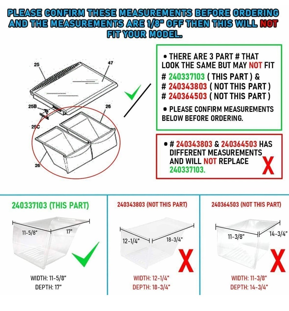 Crisper Drawer Compatible Frigidaire Refrigerator 240337103 PS429854 2396X2 gallery