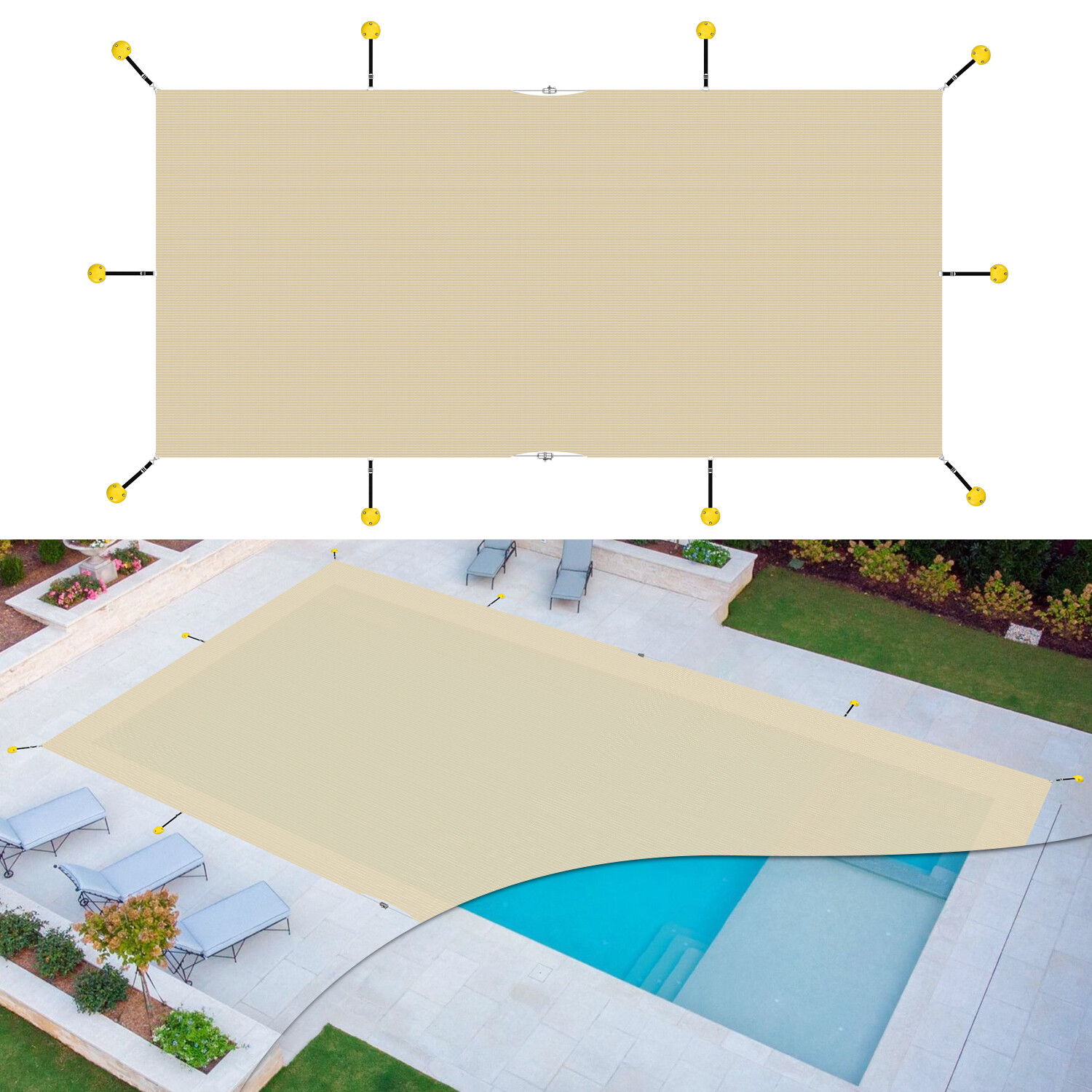 Winter Pool Cover Rectangle Heavy Duty Safety Inground Swimming Pool Cover Beige gallery