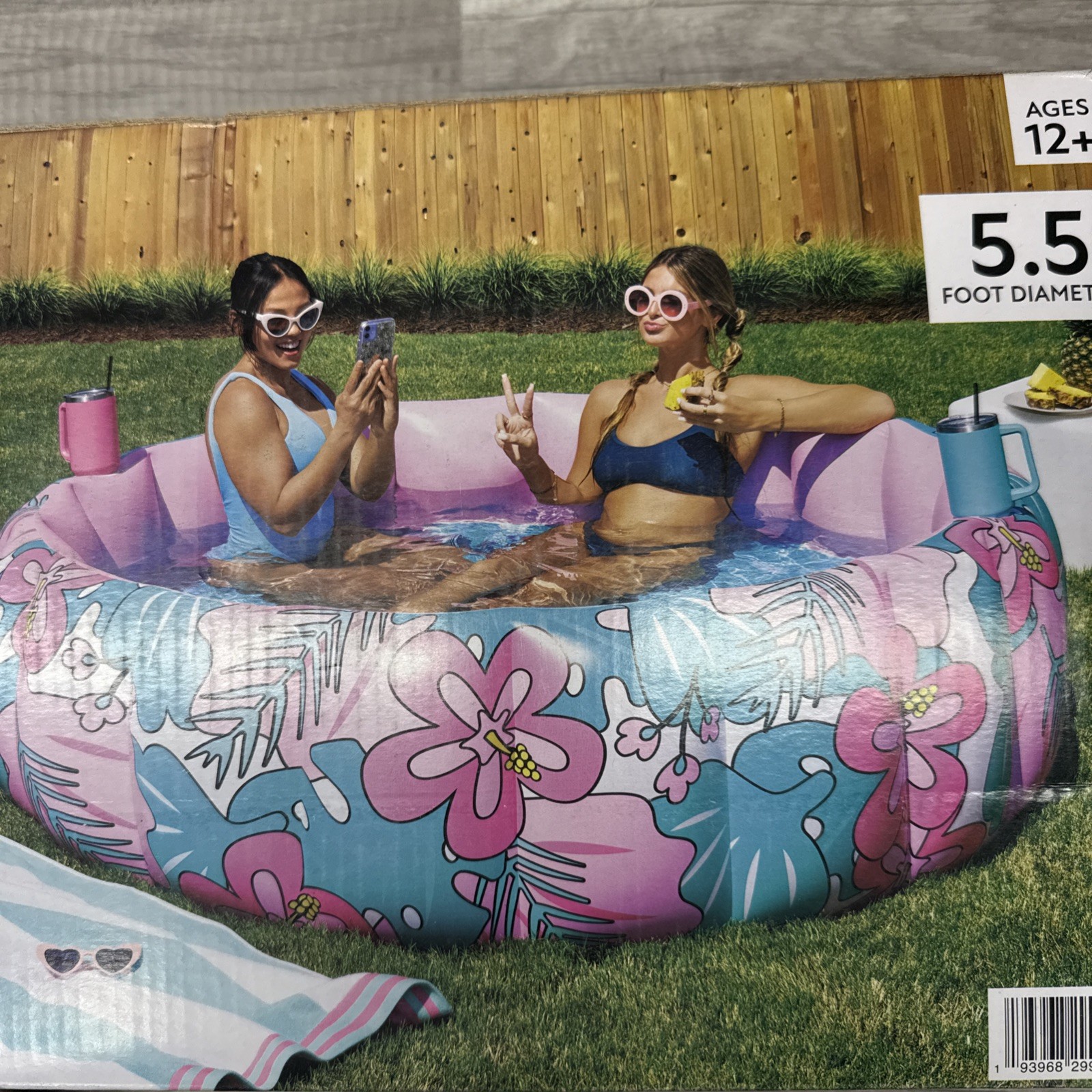 Member's Mark Inflatable Lounge Pool with Cup Holders, Tropical gallery