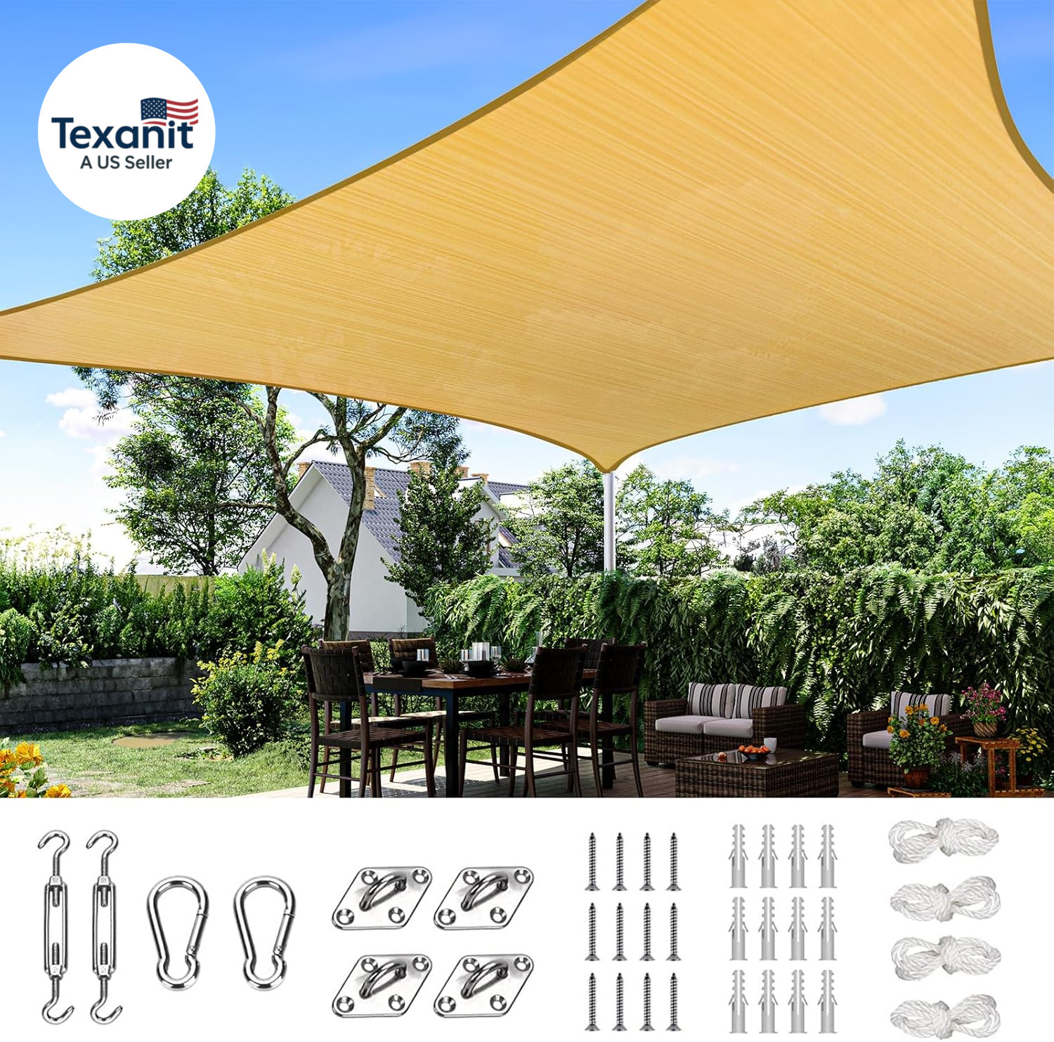 24X24FT Large Oversized 185G HDPE Square Sun Shade Sail Canopy 98% UV Block Outd gallery