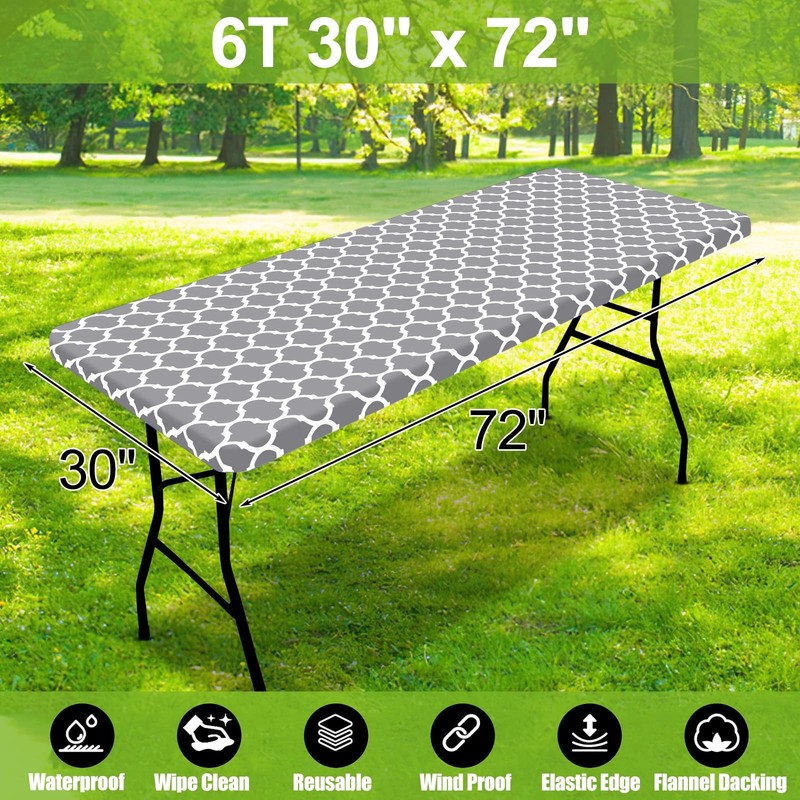 Smiry Rectangle Picnic Table Cloth, Waterproof 72" x 30" (Rectangular), Grey gallery