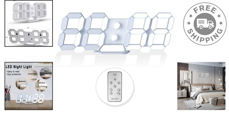 Elegant 3D LED Digital Wall Clock with Remote Control - 9.7" Night Light gallery