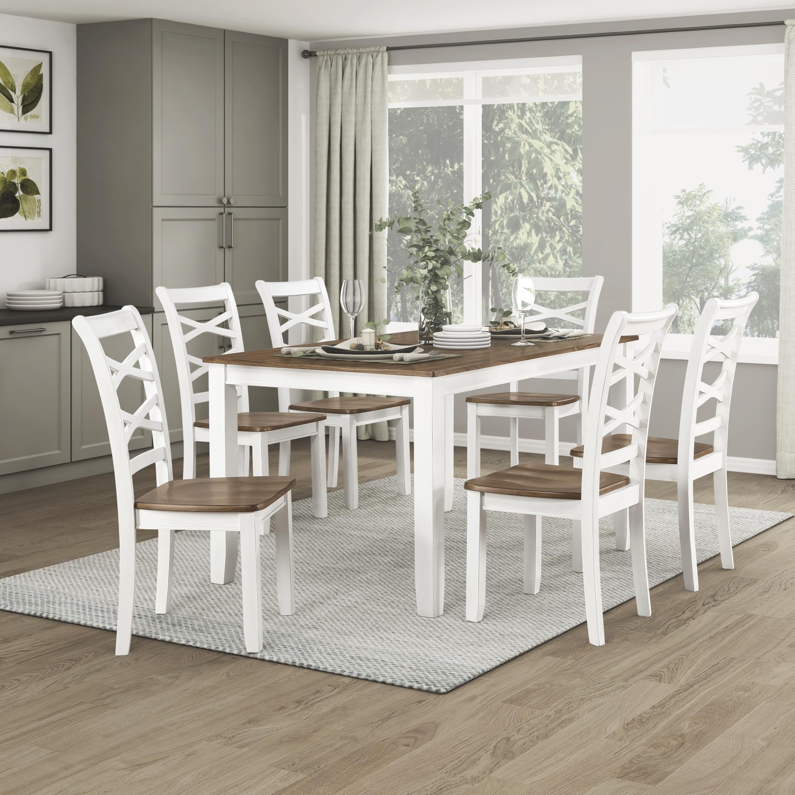 Lexicon Dining Table Set for 6 with Chairs Wood 7 Piece Farmhouse Dining Room gallery