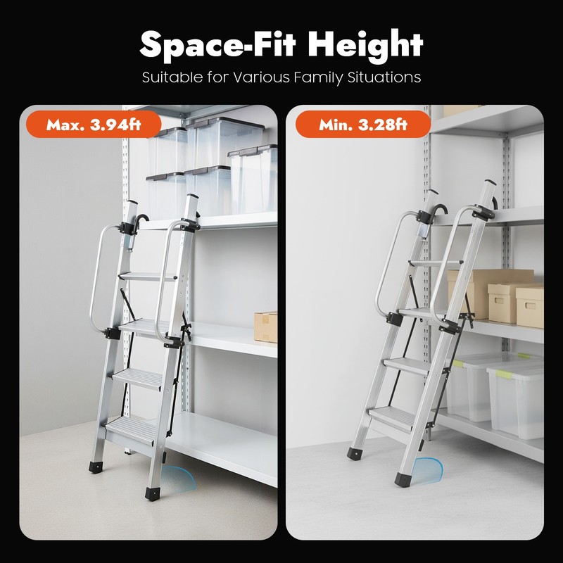 Silver 4-step Bed Ladder, Ladder With Adjustable Handrail For Caravans, Lofts gallery