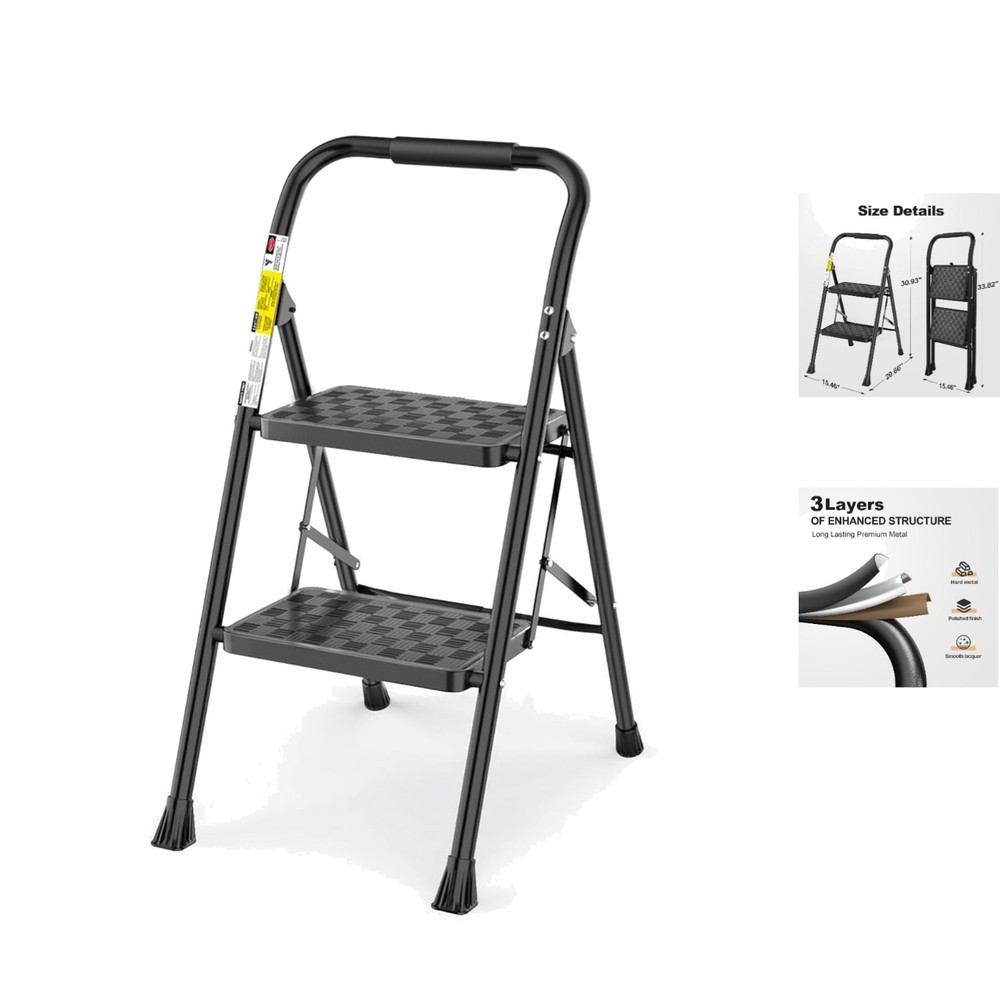 Lightweight 2-Step Ladder & Step Stool - Space-Saving Elegance for Every Home