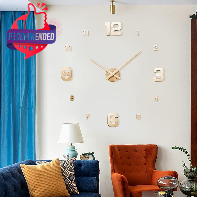 3D Acrylic Mirror DIY Wall Clock Large 39in Silent Gold Home Decor Modern Kit gallery