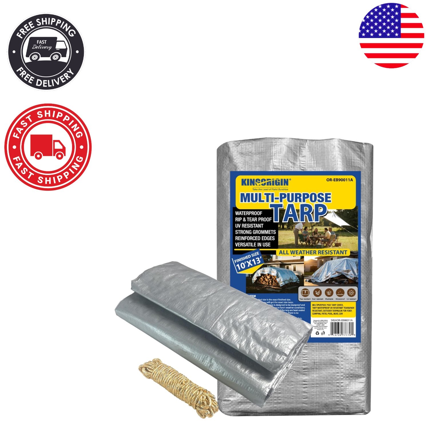Versatile 10' x 13' Heavy-Duty Poly Tarp - Tear Proof & Waterproof for Outdoors gallery
