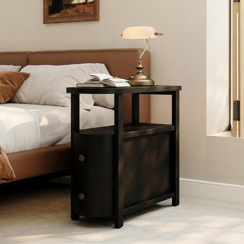 Solid Wood End Table with 2 Drawers&Open Shelf, No Assembly Required Side Table gallery