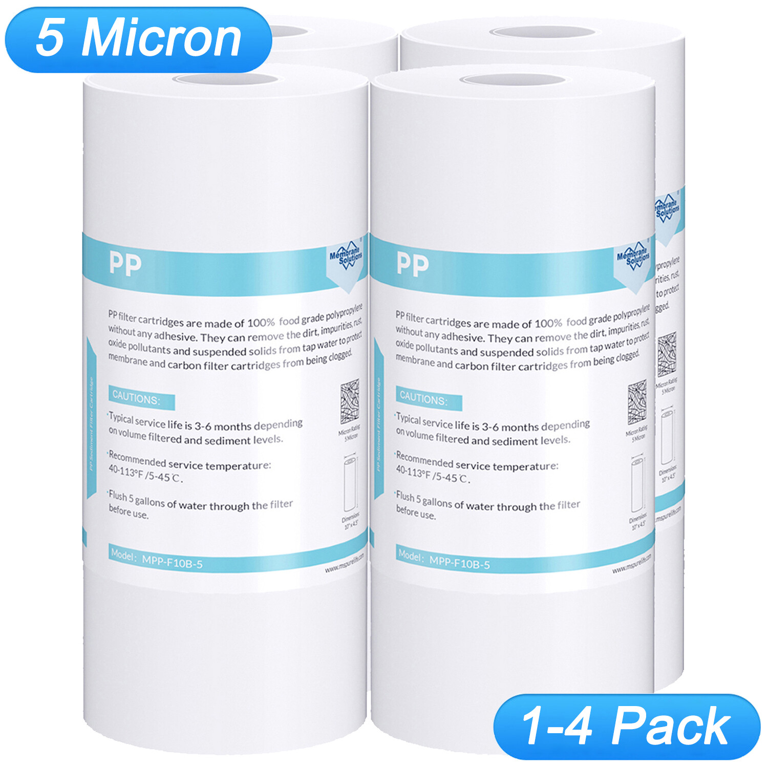 5 Micron 10x4.5" PP Sediment Water Filter Big Blue Replacement Whole House 1-4PK gallery