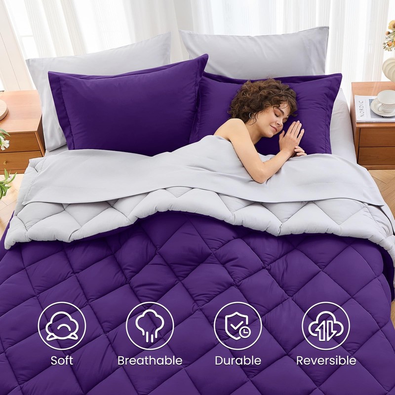 7 Pieces Queen Comforter Set, Reversible Bed in a Bag Queen Size, All Season ... gallery