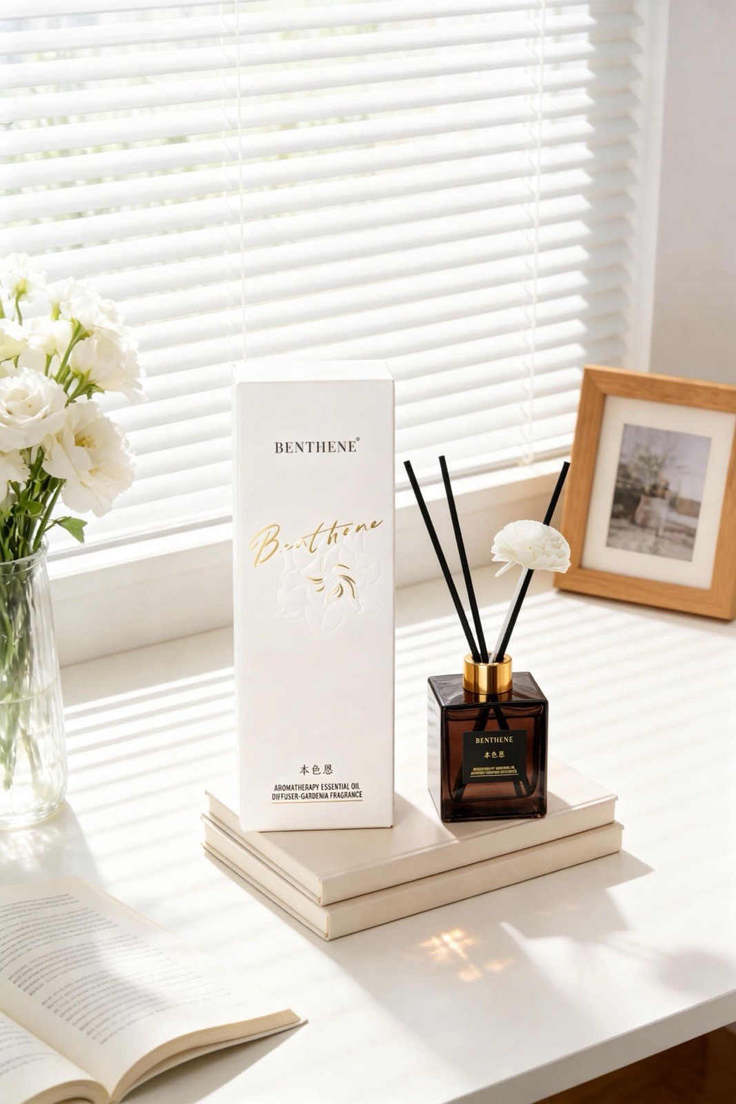 BENTHENE Gardenia Reed Diffuser Aromatherapy Liquid Glass, 1 Pack gallery