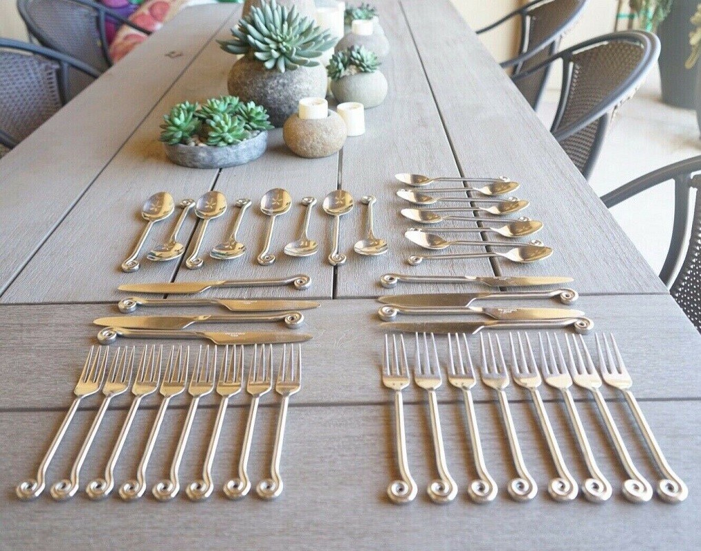 Pottery Barn Fiddlehead Glossy Stainless Steel Flatware PBN17 S/ Set 20 Rare gallery