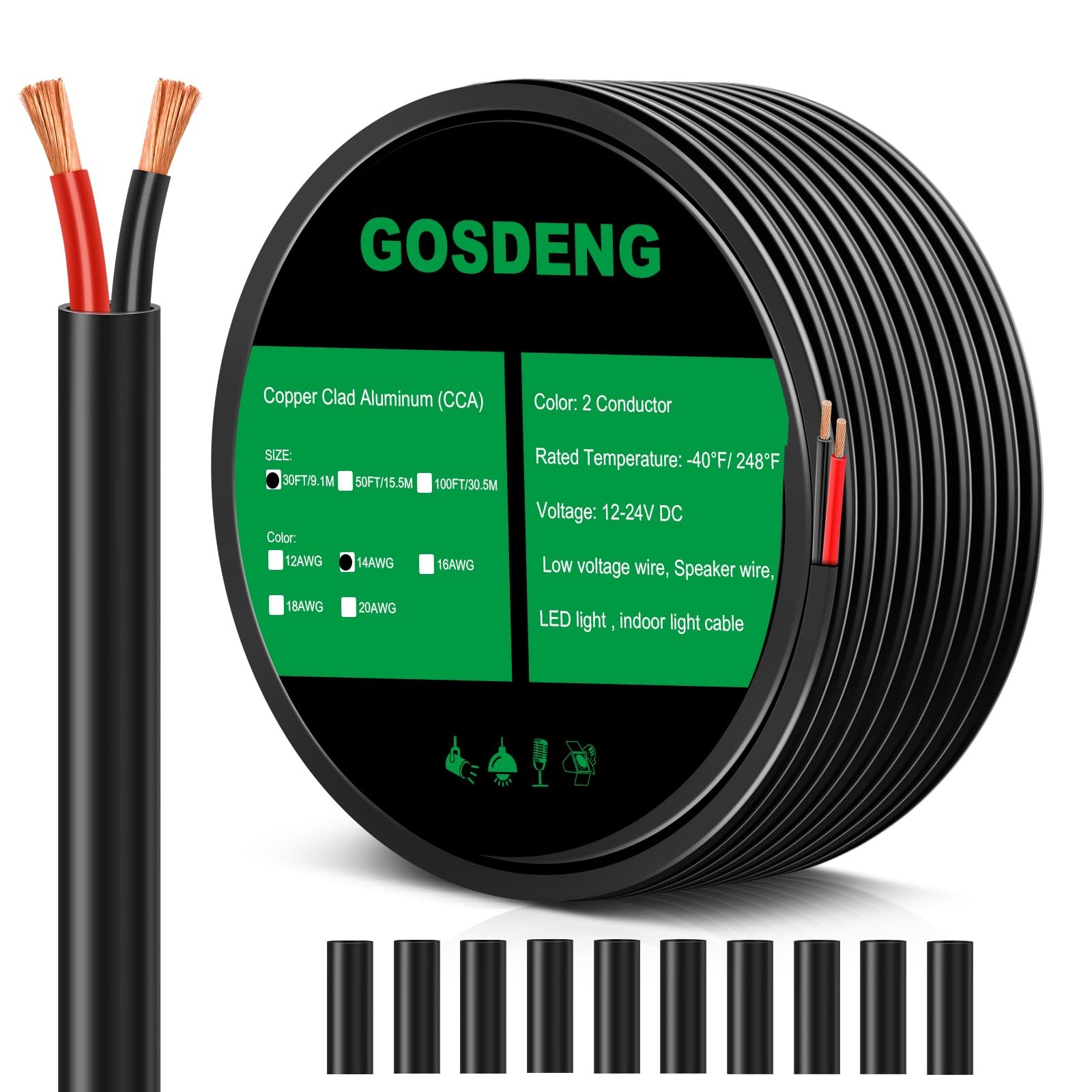 GOSDENG 14 Gauge 2 Conductor Electrical Wire, 14 AWG 2.08mm 30FT, 14AWG-2C gallery
