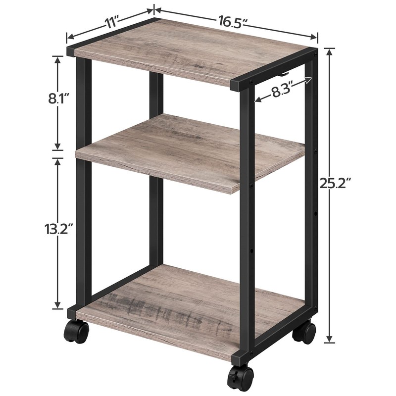 Mobile Printer Stand, 3-Tier Printer Cart Under Desk with Storage, Industrial... gallery