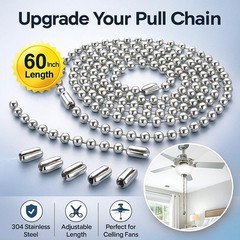 60 In Ceiling Fan Pull Chain Extension Silver 3mm Stainless Steel Ball Chain Set