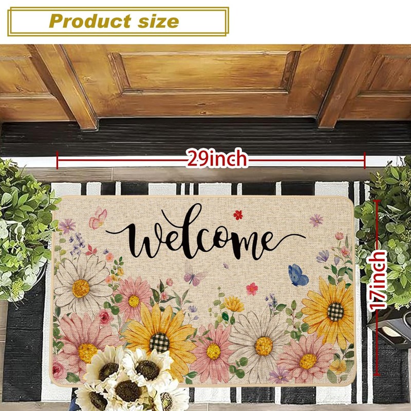 Spring Summer Floral Welcome Doormat Outdoor Outside,Sunflower Daisy Flowers ... gallery