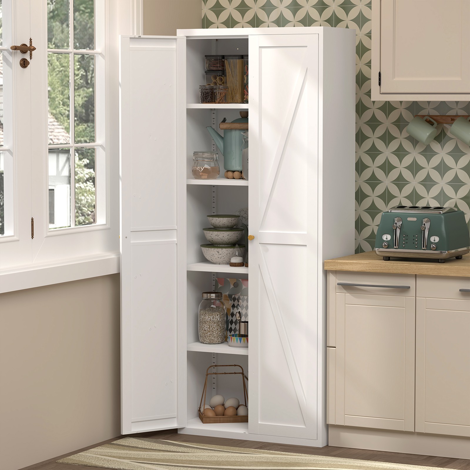 71" Tall Metal Kitchen Pantry Storage Cabinets with Doors and Shelves, Cupboard gallery