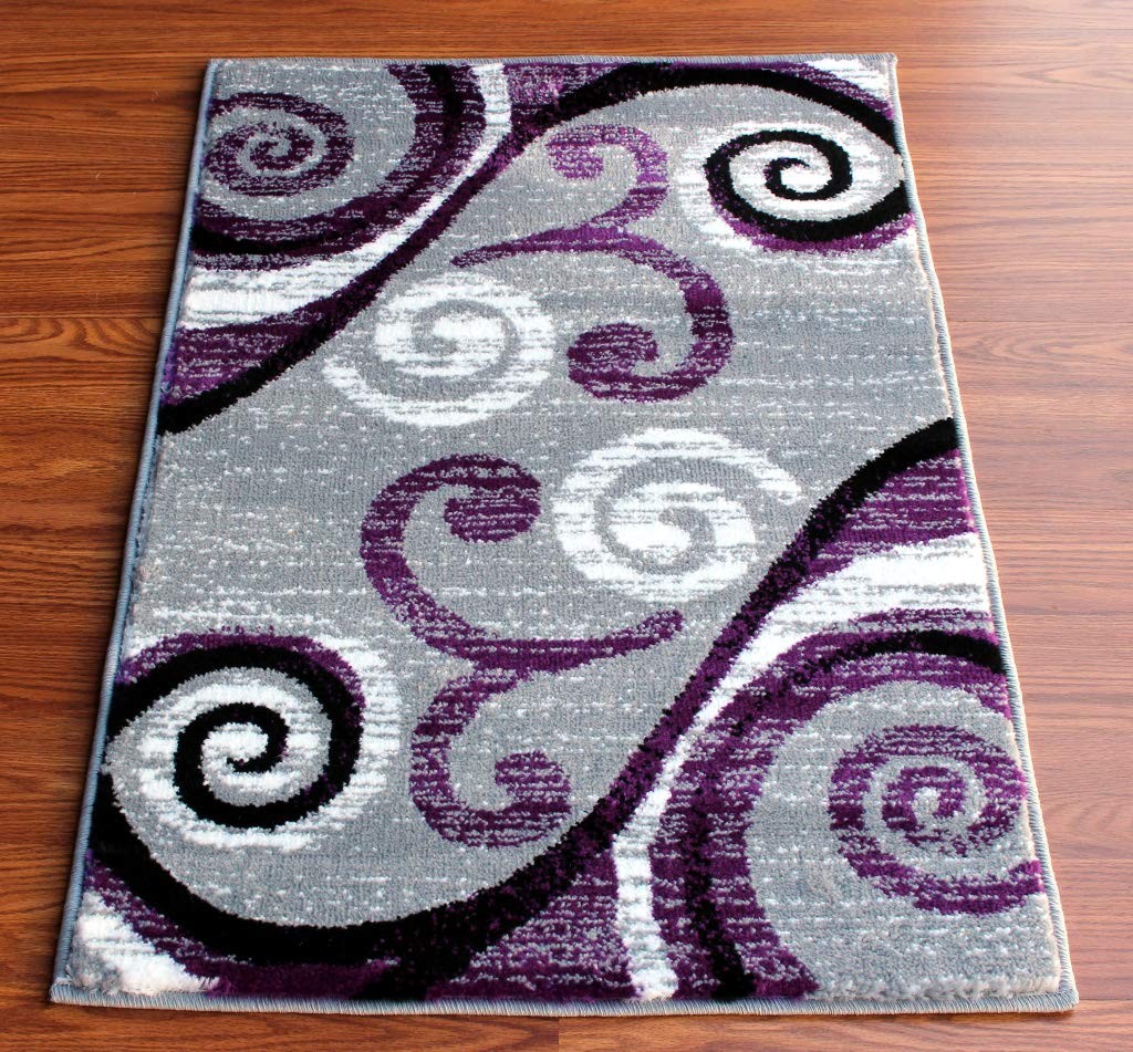 , Stephanie Collection Area Rug Modern Contemporary Design 1100 Purple Grey W... gallery