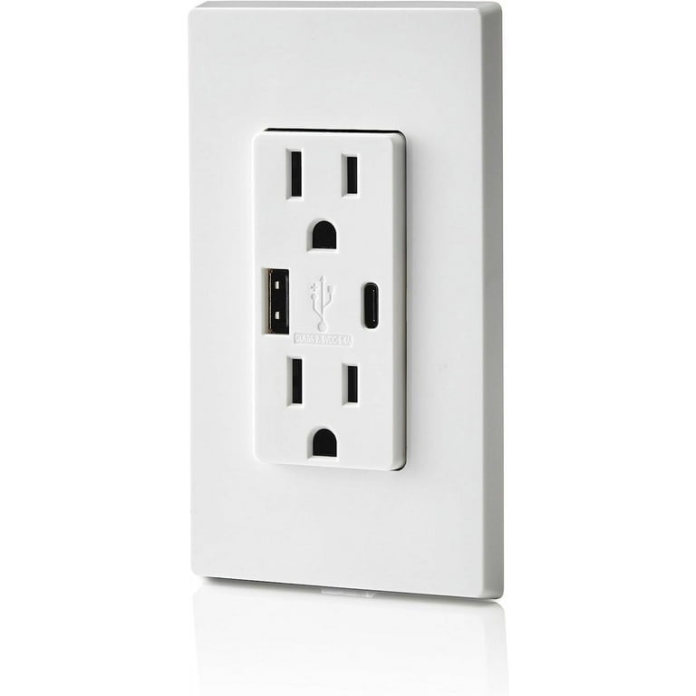 Leviton Decora Plus Type A / Type-C USB In-Wall charger Outlets White Pack of 2 gallery