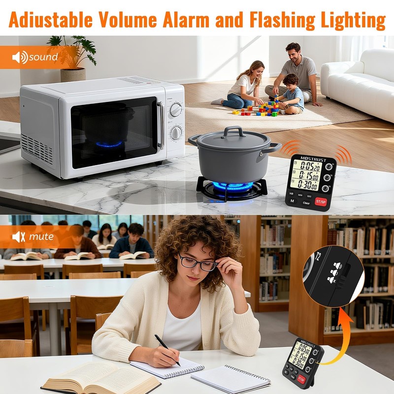 Digital Dual Kitchen Timer - 3 Channel Countdown Timer, Large Display, Adjustabl gallery