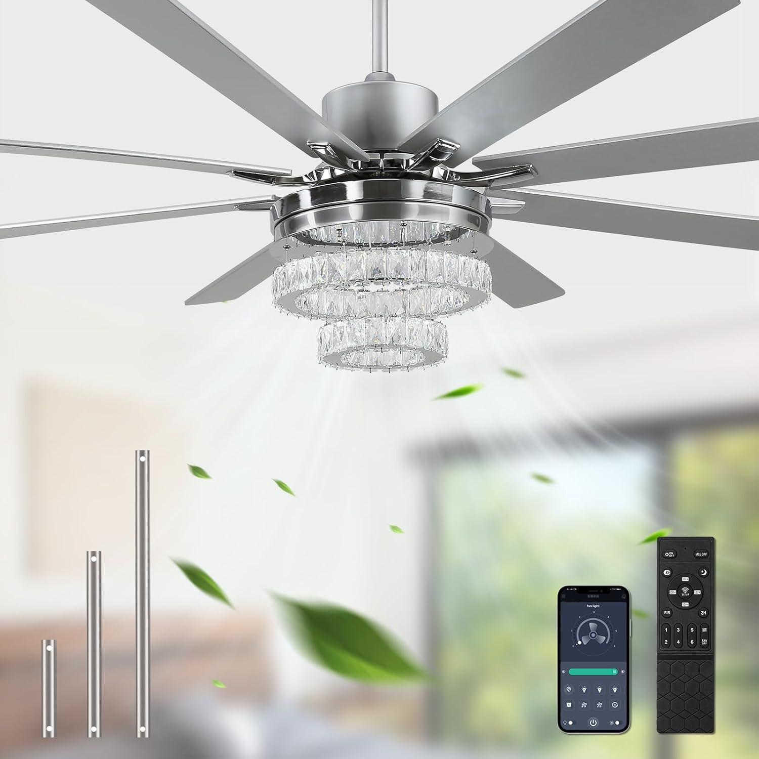 72 Inch Crystal Ceiling Fan with Lights and Remote，Diy 3-Style Design，Modern Cei gallery