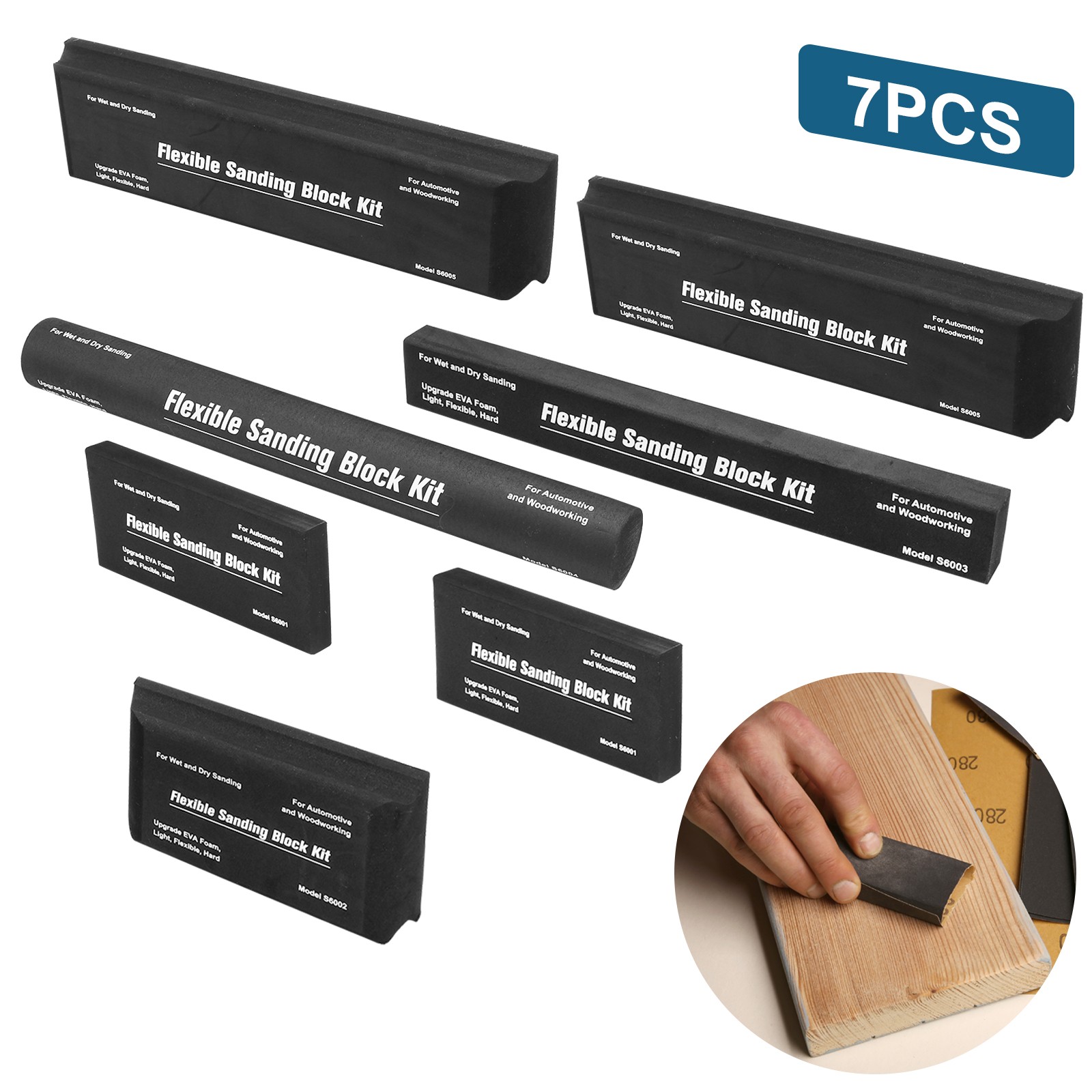 7Pcs Flexible EVA Foam Sanding Block Kit Wet Dry for Automotive Body Wood Repair gallery