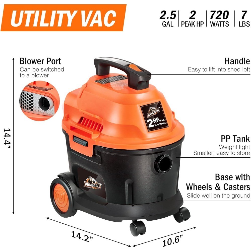 2.5 Gallon Wet Dry Utility Vacuum Cleaner 120 Volts AC Portable Shop Vac for gallery
