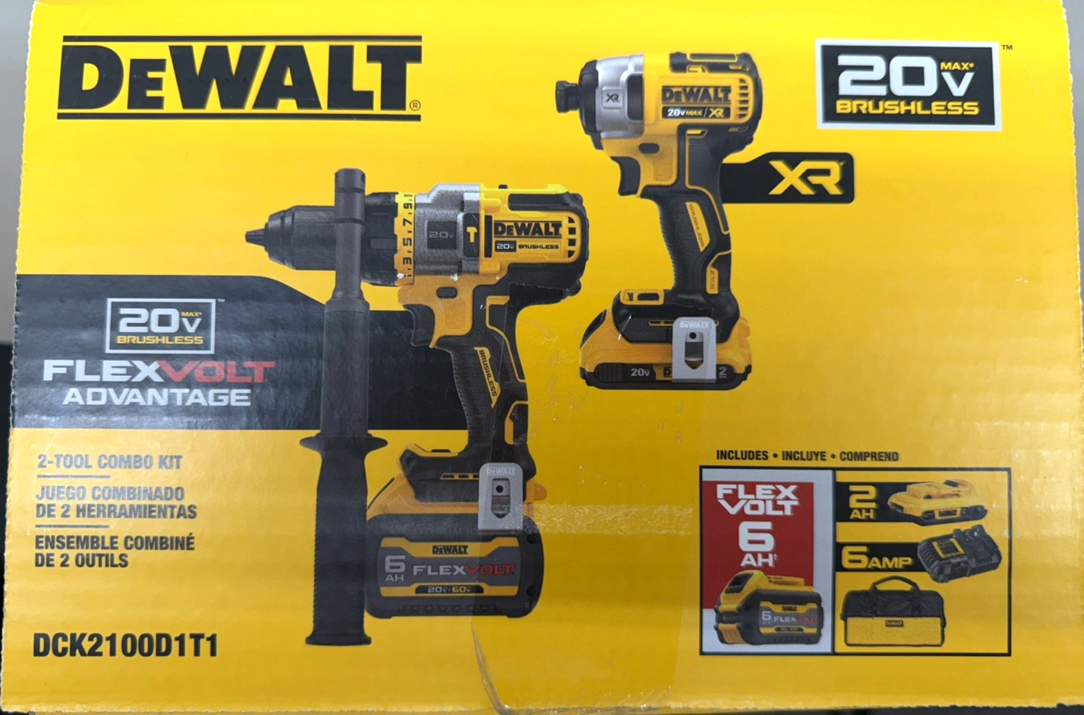 Dewalt 20V XR 2 Tool Kit 1/2 In Hammer Drill/driver/Imp FlexVolt DCK2100D1T1 NIB gallery
