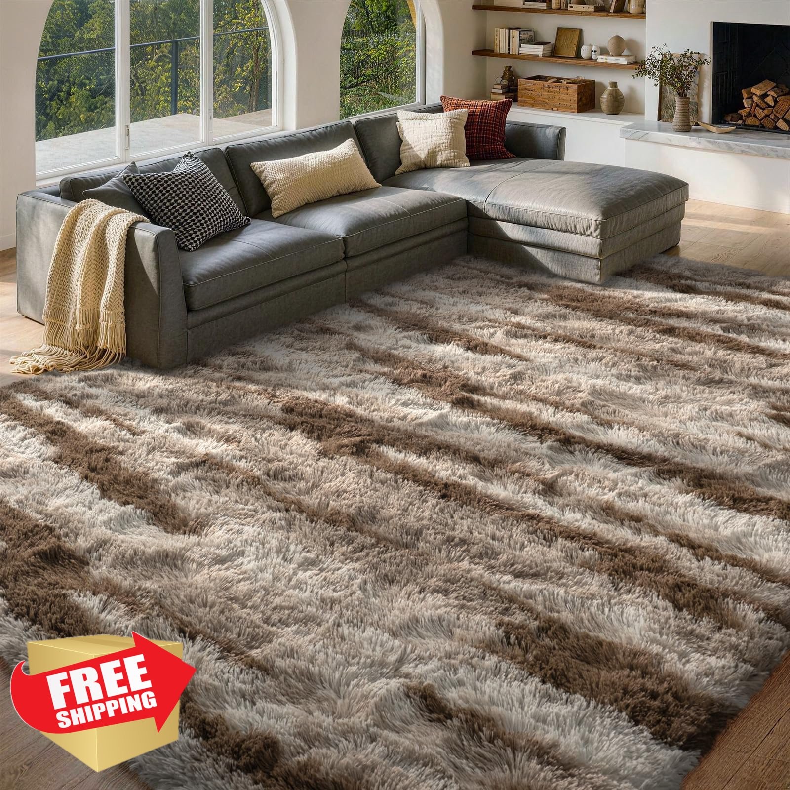 FinRèc 8'x10' Tie-dye Light Brown Rug gallery