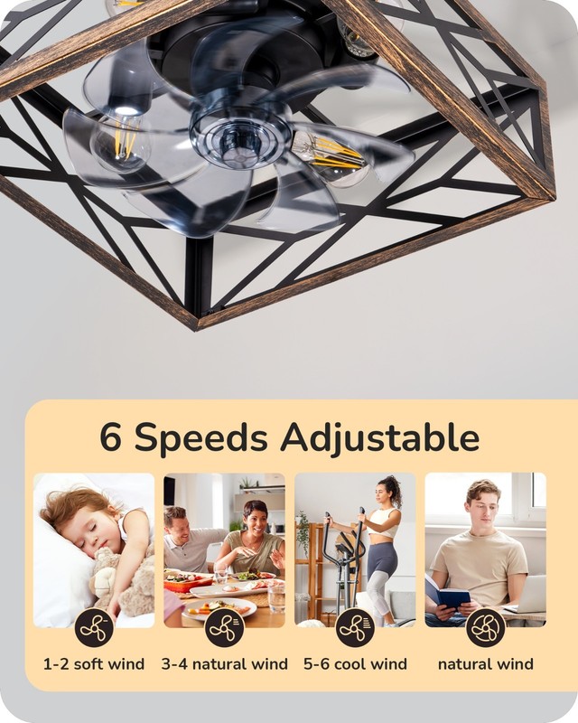EDISHINE Caged Flush Mount Ceiling Fans with Lights and Remote, Dining Room gallery