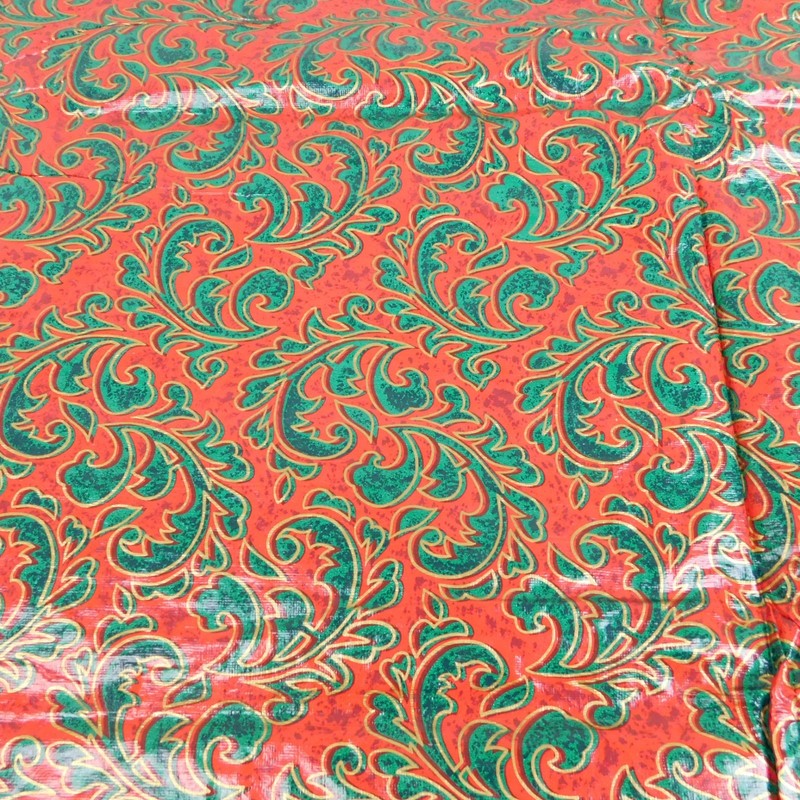90s Christmas Scroll Print Flannel Back Vinyl Tablecloth 52" Square #1279 gallery